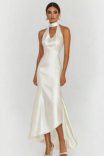 Robe longue sans manches dos nu fourreau blanc